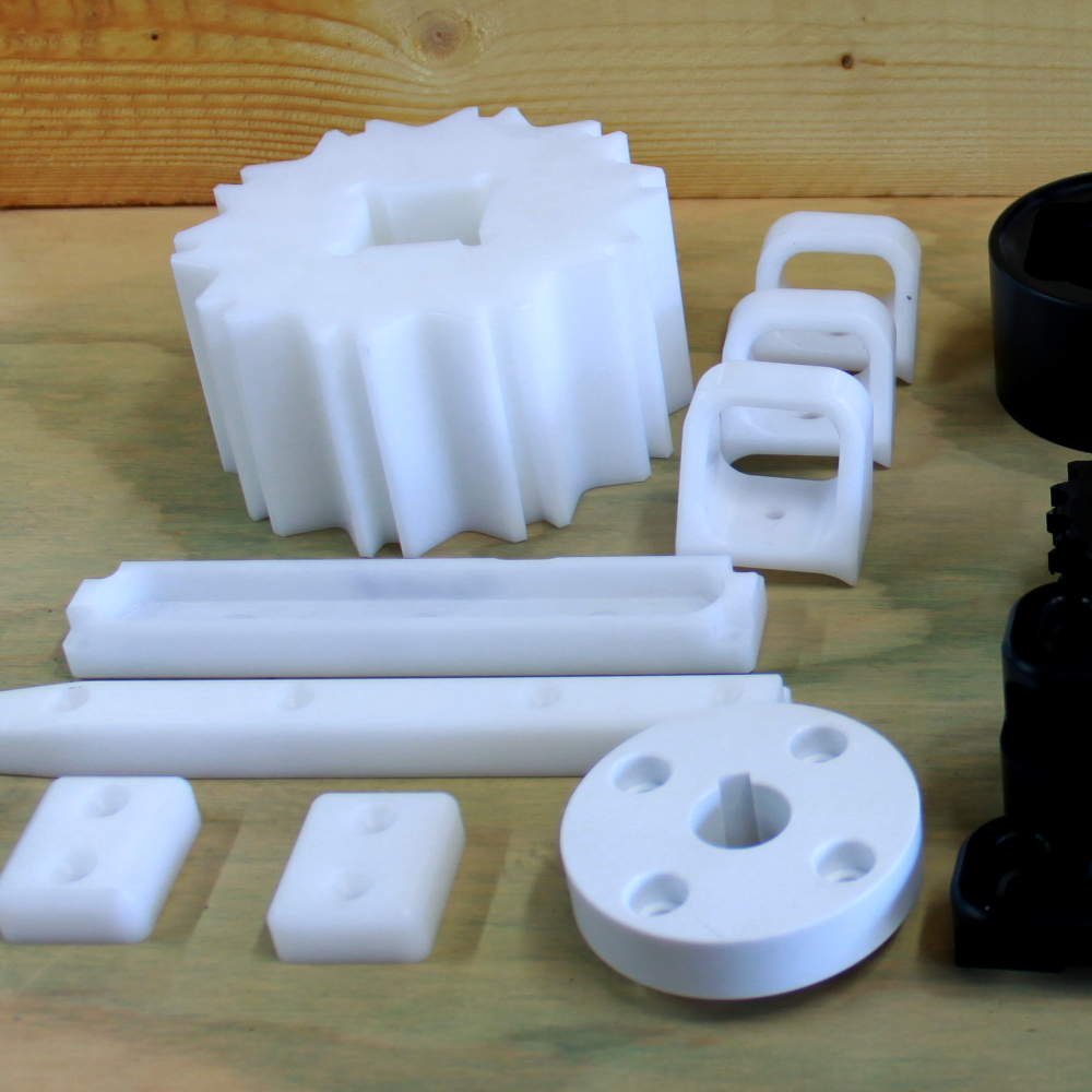 White machined engineering-plastic components